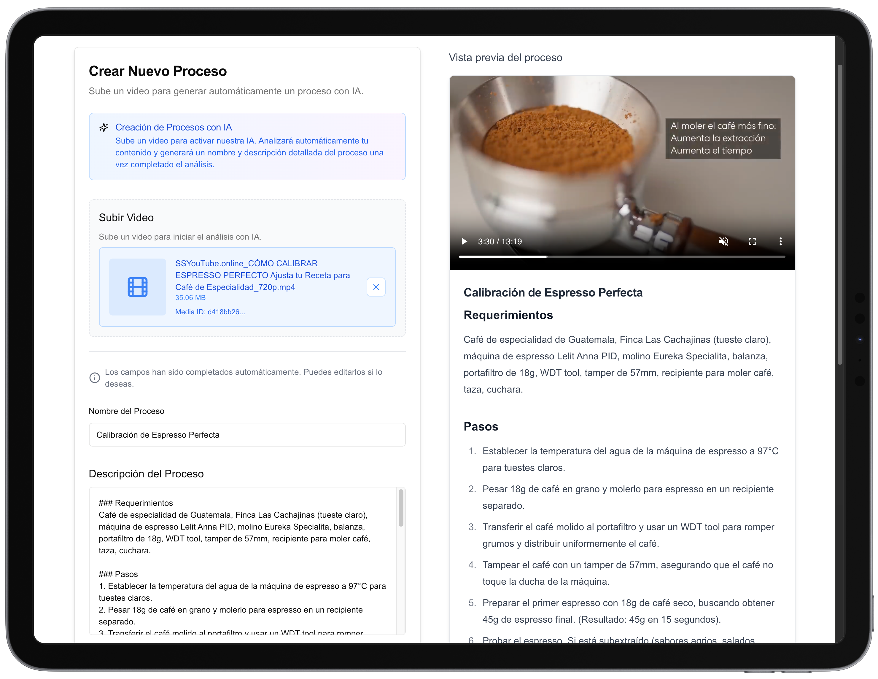 Bloox interfaz de creación de procesos en iPad